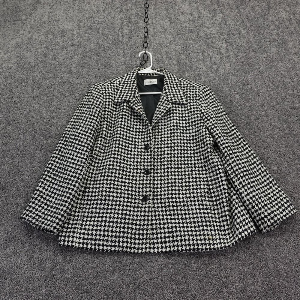 Villager Blazer Womens Large Black White Houndstooth Button Long Sleeve Jacket
